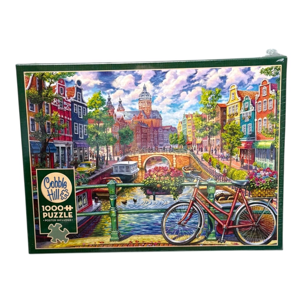 Cobble Hill Jigsaw Puzzle 1000pc Amsterdam Canal Red Bicycle New Sealed